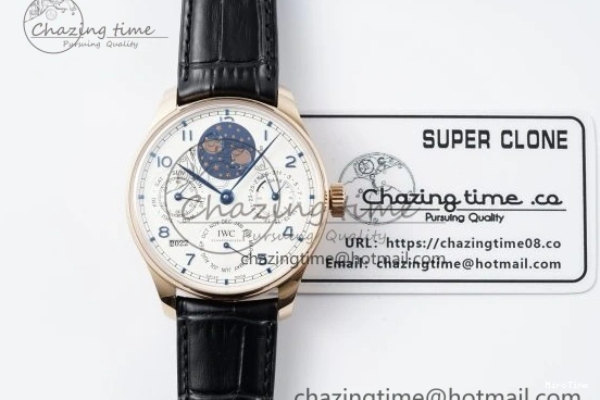 MIROTIME 1222 Portugieser Perpetual Calendar RG 5033 APSF 1:1 Best Edition White Dial on Black Leather Strap A52610 Clone TechFriendly 7043